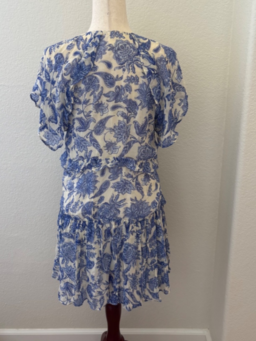 Anthropologie Maeve blue white floral ruffle mini dress Size XS - Picture 7 of 12